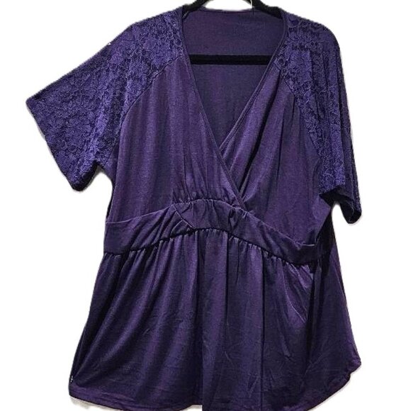 New PURPLE LACE SURPLUS BODICE PEBLUM SHORT SLEEVE ELEGANT BLOUSE  4X  GOTH BOHO - Picture 1 of 3